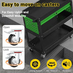 3 Tier Rolling Tool Cart on Wheels, 550 LBS Tool Cart with Drawers，Heavy Duty Utility Cart with Pegboard and Hooks，Mechanic Tool Storage Cart for Garage, Warehouse (Black-Green)