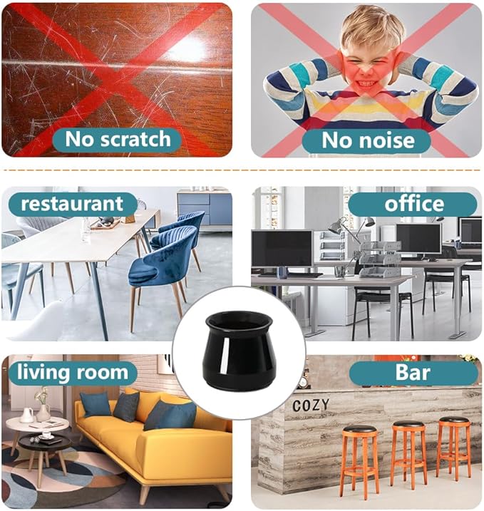 24 Pcs Chair Leg Floor Protectors Round, Silicone Felt Furniture Leg Pads Caps Covers for Hardwood Floors (Fit 15/16" to 1-5/16")