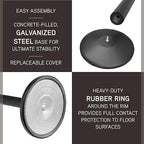 Qbuster Black Stanchions with Retractable Belts, Crowd Control Safety Barrier with 11’ Black Belts, 1 Sign Holder, Set of 4 Posts