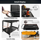 Lumizone Folding Tool Cart with Drawer and Pegboard Hooks Rolling Utility Service Cart on Wheels for Garage Organizer Foldable Power Tool Storage Heavy Duty Steel (Tool Cart with Drawer+Hooks)
