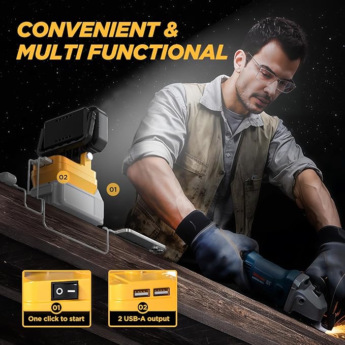2Pack 6000 Lumen LED Work Light Compatible with Dewalt 20V Max Battery, Cordless Jobsite Flood Light with Dual USB-A Charging Ports, Bright Portable Outdoor Flashlight (Battery Not Included)