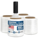 5" x 1000’ Industrial Strength Stretch Wrap, Ready to Use Pack of 4 Mini Rolls with one Handle, Clear Plastic Film, 80 Gauge Thick, 500% Elongation – Heavy-Duty Shrink Wrap for Moving, Packing
