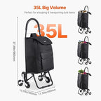 VEVOR Stair Climber Cart, 36L Capacity, Grocery Cart Laundry Stair Climbing Handcart with 6 Wheels & Oxford Cloth Bag, Foldable Stair Climber Hand Truck for Grocery Laundry, Black