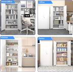 Metal Garage Storage Cabinet with Lock, 72" Tall Steel Storage Locker with 4 Adjustable Shelves, Heavy Duty Metal Cabinet for Garage, Office, Home, White