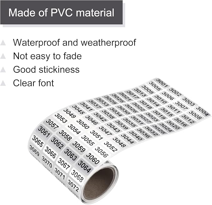 MECCANIXITY 3001 to 4000 Consecutive Number Stickers Inventory Label Black Numbers for Office Warehouse Numbering Classification