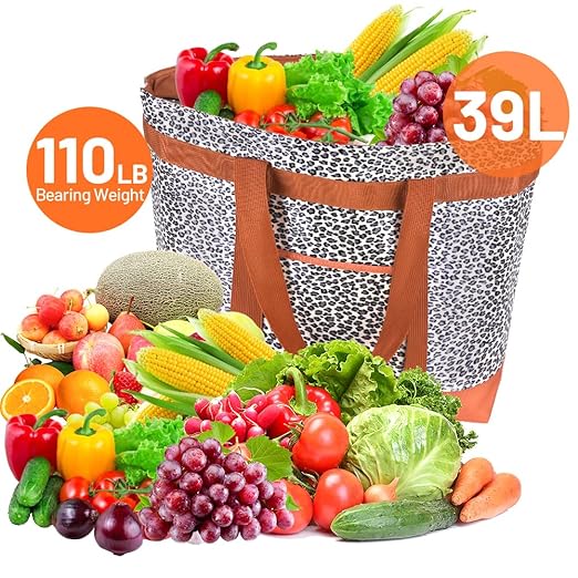 2Pk Insulated Reusable Tote Bag for Grocery Shopping for Women/Men, Pizza/Food Delivery Bag to Keep Food Cold/Hot for Professional Catering, Cooler Bags for Travel/Beach/Picnic, Cow Print