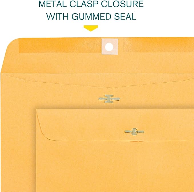Clasp Envelopes - 10 x 15 Inch Brown Kraft Catalog Envelopes with Clasp Closure & Gummed Seal – 28lb Heavyweight Paper Jumbo Envelopes for Home, Business, Legal or School 10x15 15 Pack,