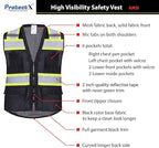 ProtectX 6 Pockets High Visibility Safety Vest for Men Women Class 2 Reflective Hi Vis Work Construction Vest