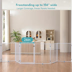 No Pawblems Free Standing Dog Gate with Door, 36'' Tall Foldable Dog Fence for Indoor & Outdoor, Up to 156 Inch Extra Wide Christmas Tree Fence, Hallways, Doorways, Deck, Yard (White, 6 Panels)