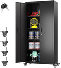 73" H×31.57" W×15.71" D Garage Storage Cabinet with Wheels, Metal Storage Cabinet with 4 Adjustable Shelves and Lockable Doors for Garage Home Office Utility Room,Required Assembly,Black