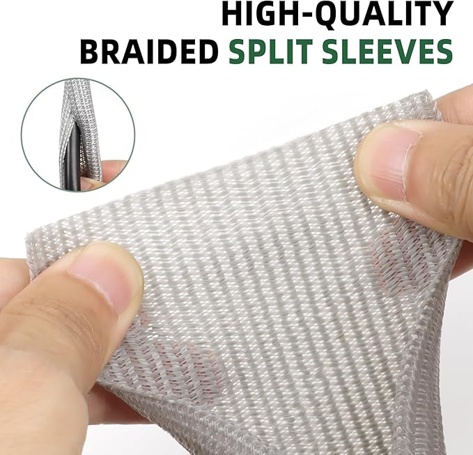 Split Wire Loom Tubing, Cable Protector Sleeve, Braided Cable Management for TV/Computer/Home Theater/Engine Bay, Cord Protectors from Pets No Chew (Grey, 3/4"-25ft)
