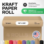 Brown Paper Roll 48" x 1800" (150 feet), Pack of 4 - USA-Made Brown Packing Paper 50lb Thickness for Moving, Shipping, Crafts/Arts - 100% Recycled Natural Wrapping Material by IDL Packaging
