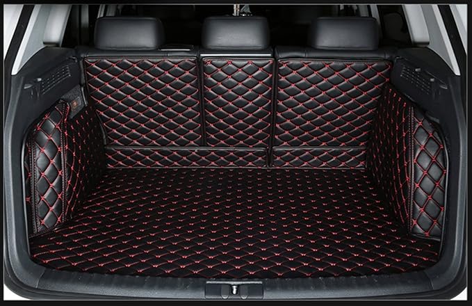 Trunk Cargo Liner Full Coverage for Mercedes GLK Class GLK250 GLK260 GLK300 GLK350 (Trunk Mat+Backrest Mat+Both Side Mat() Trunk Mat Replacement Accessories-Black w/Red Stitching