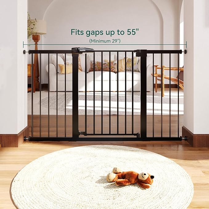 BABELIO Extra Wide Baby/Dog Gate PressGuard P7, 29-55" Auto Clos for The House and Doorway, Safety Pressure Mounted Pet Door, NO Need Tools and Drilling, Black