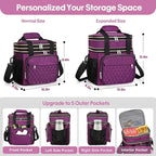 GLENKEY Expandable Insulated Lunch Box, Double Deck Lightweight Large Lunch Bag Tote Leakproof Cooler Bags for Women Adults Work Outdoor Picnic Daytrip, Purple,16L