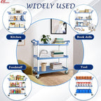 AQNIEGEP Utility Carts with Wheels, Large Food Kitchen Cart Heavy Duty, Rolling Service Cart w/Hammer for Restaurant, Office, Commercial, 600lbs Capacity, Lockable Wheels, 3-Tier