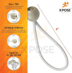 Xpose Safety Bungee Ball Cords 6" 25 Pack Heavy Duty White Stretch Rope with Ball Ties for Canopies, Tarps, Walls, Cable Organization