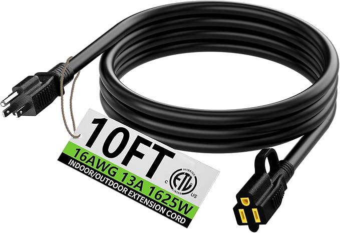 HUANCHAIN Indoor Outdoor Black Extension Cord 10 ft Waterproof, 16/3 Gauge Flexible Cold-Resistant Appliance Extension Cord Outside, 13A 1625W 16AWG SJTW, 3 Prong Electric Cable, ETL