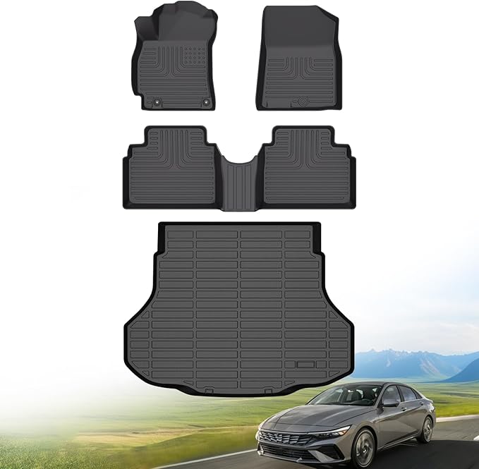 Hutisya-Floor Mats & Cargo Liner Set Fit for Hyundai Elantra 2021-2025 & Elantra N (Not for Hybrird) All Weather Protection Anti-Slip & Durable TPE Full Set Liners Automotive Accessories-Black