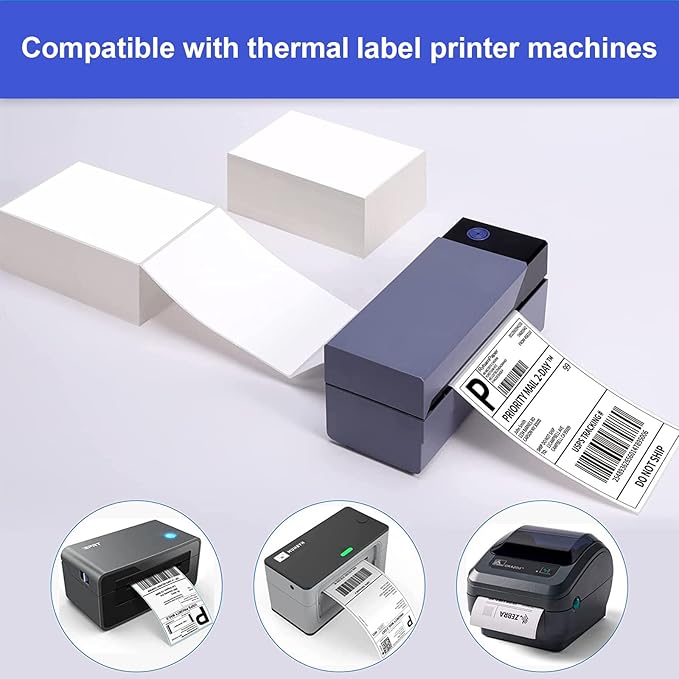 RyhamPaper 4" x 6" Fanfold Direct Thermal Labels - White Shipping Mailing Postage Labels, Perforated, Permanent Adhesive (4 Stacks - 4000 Labels)