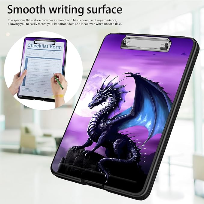 Clipboard with Storage,Office Supplies Nursing Clipboards Folder with Pen Holder Plastic Foldable Clip Board with Storage for Nurse Teacher,Purple Dragon