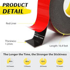 EMITEVER Double Sided Tape Heavy Duty 2 Rolls,Acrylic Foam Mounting Tape,Two Adhesive Tape,Waterproof & Strong Stick Tape,2 Strip for Home Office Decor,Black (EM023-FT25MM-16FT-US-N)