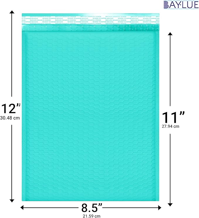 Teal 8.5x12 Inch Poly Bubble Mailers #2 |Self Seal Padded Envelopes | Air Cushioned Bubble Mailer | Usable Size 8.5x11 Inch | 100 Pack Bulk | Waterproof | Lightweight Mailing Shipping Bags