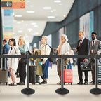 6 Pack Black Stanchions with Retractable Belts - Crowd Control Barriers, Heavy Duty Weighted Base for Events, Retail, Queue Lines