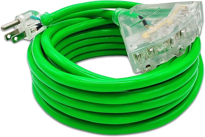 25 ft Outdoor Extension Cord Waterproof - 14 Gauge Heavy Duty Extension Cord 25 ft - Lighted Outdoor Extension Cords with Multiple Outlets - Watts Wire - 25' Grounded - extensiones electricas