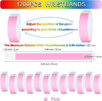 1200 Pcs Plastic Paper Wristbands for Events Neon Color Wrist Bands Concert Identification Wristbands Paper Bracelets Wristbands Party Hand Bands (Pink)