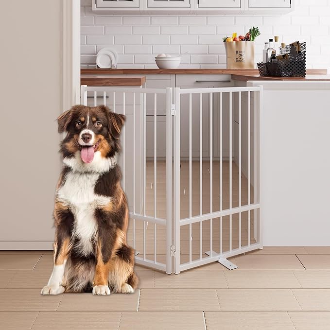 2 Panels Full Metal Freestanding Dog Gates, 40” W x 36” H Folding Pet Gate Fence with Support Feet for Indoor,Stairs, Hallways and Doorways(White)