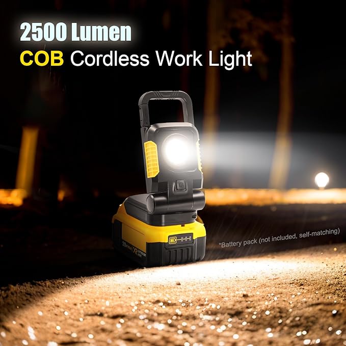 18V/20V Cordless Work Light, 25W Portable Flood Light Work for Dewalt 18V Battery, Super Bright COB LED Work Light with 3 Light Modes and Upgraded Low Voltage Protection(no Battery)