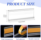 Yexiya 150 Pieces 3 x 1 Inch Clear Plastic Self Adhesive Label Holders Clear Shelf Tag Price Label Holders Bulk with Paper Inserts for Supermarket School Library Bookshelves Mailbox Storage Bins