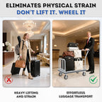 Hotel Luggage Cart, 900LBS Load Capacity Bellman's Cart with 8" Wheels, Brushed Stainless Steel Commercial Grade Hotel Luggage Trolley with Grey Carpeted Deck for Hotels (42''L x 25''W x 38''H)