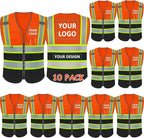 BeautyWill Custom Logo 10/20 Pack Safety Vest Class2 High Visibility Vest with Pockets Breathable Construction Vest Bulk