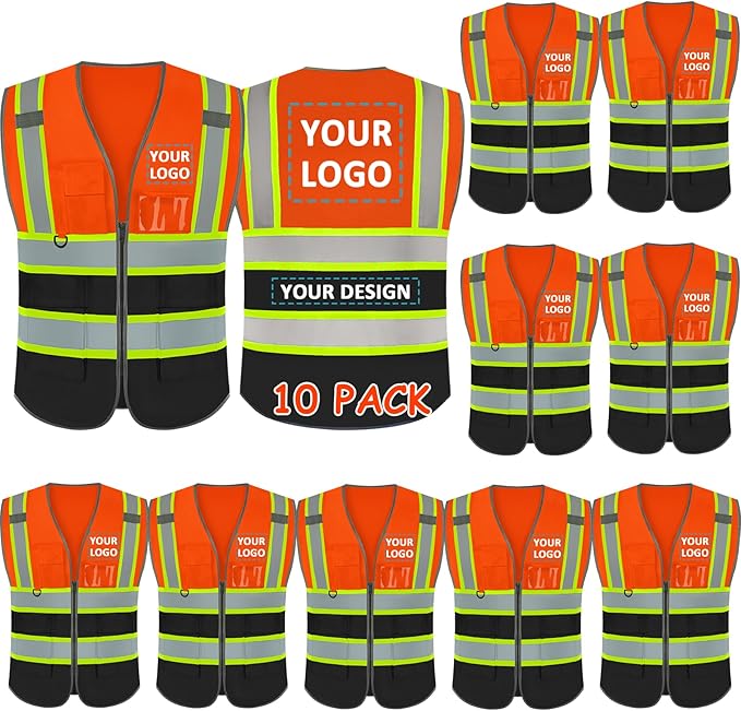 BeautyWill Custom Logo 10/20 Pack Safety Vest Class2 High Visibility Vest with Pockets Breathable Construction Vest Bulk