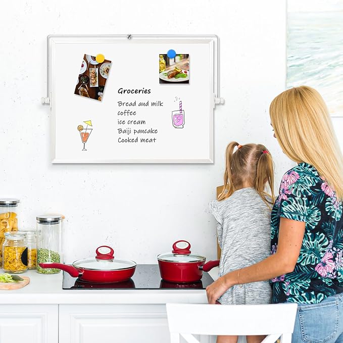 Dry Erase Magnetic White Board, 16" x 12" Double-Sided Desktop Whiteboard with Stand, Portable Small Whiteboard Set for Drawing, Office, Home, School