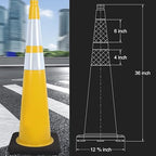 6 Pack 36" Large-Sized PVC Traffic Cones with Heavy-Duty Black Base, Garage Parking Lot Cones Structurally Stable Weatherproof Road Construction Safety Cones (6, Yellow, 36" Extra Large)