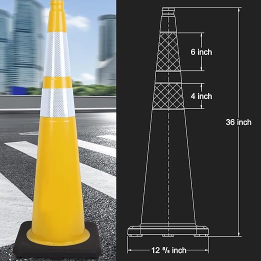 Fluorescent Orange/Green PVC Traffic Cones, Heavy Black Base Parking Lot Cone Structurally Stable Weatherproof Road Construction Safety Cones (8, Yellow, 36" Extra Large)