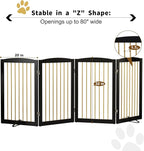 Freestanding Pet Gate for Dogs, Indoor Wooden Dog Gate for House, Foldable Dog Gate for Doorway, Stair, Step Over Pet Puppy Safety Fence Tall, 80 Inch Wide, 4 Panels 32", Black & Gold