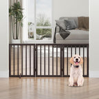 Freestanding Foldable Dog Gate - Indoor Pet Gate with Metal Support Feet, Room Divider 3 Panels (Brown)