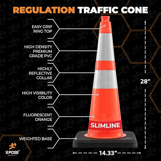 Xpose Safety 36 Inch Orange Slim Line Traffic Cones Heavy Duty 12lb 6" & 4" Collar - Bulk Full Pallet 234 Pack - Multipurpose PVC Plastic Safety Cone Parking, Caution & Construction - DOT Approved