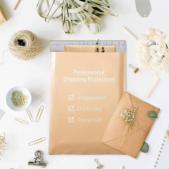 Metronic Poly Mailers 10x13 100 Pcs | Medium Size Shipping Bags for Clothes | Large Poly Mailer Bags, Shipping Envelopes, Mailing Bags for Small Business, Strong Adhensive Poly Bags Beige
