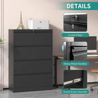 4 Drawer Lateral File Cabinet, Metal Filing Cabinets for Home Office, Steel Storage Wide File Cabinet for Letter/Legal/F4/A4 Size with Hanging Bars, Assembly Required (Black)
