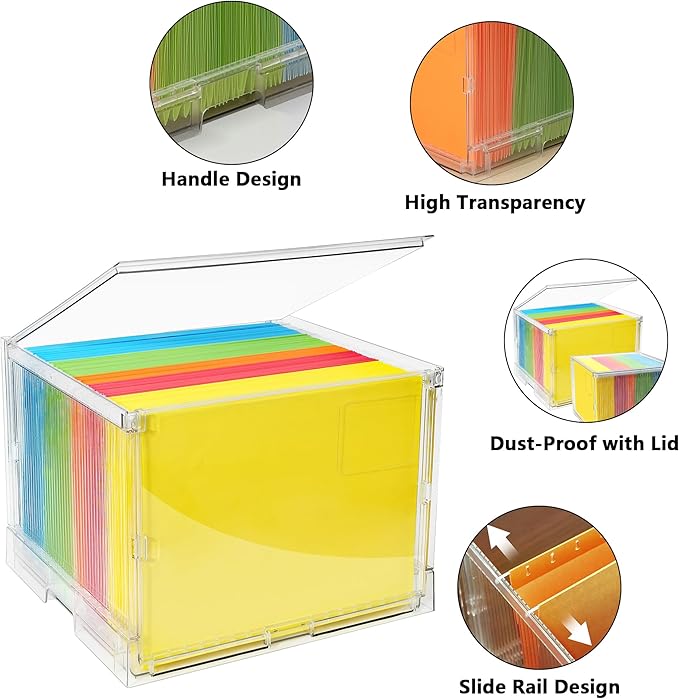 MUKAI File Box Organizer, Hanging Folder Storage Boxes, File Folder Organizer with Slide, Filing Crate Bin Holder with Letter-size File Holder Filing Box for Office, Home, Decor (2)