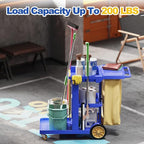 Nisorpa Commercial Janitorial Cart, 3-Shelf Housekeeping Cart, High Capacity Cleaning Cart, Utility Clean Trolley with Wheels and 25 Gallon Vinyl Bag 44.5", for Business/School/Office Cleaning