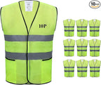 Safety Vests 10 Pack with Pockets,High Visibility Reflective Construction ANSI Class 2 Yellow Work Vests for Men,Woman,Hi Vis and Neon Mesh