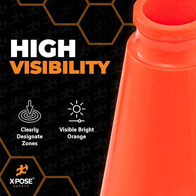 Xpose Safety 12 Inch Orange Traffic Cones, 48-Pack - Multipurpose PVC Plastic Safety Cone for Parking, Soccer, Caution, Kids and Construction - DOT Approved