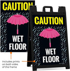 Caution Wet Floor Umbrella Sidewalk Sign Kit, 24x36 Inches, with A Frame Stand, Made in USA