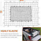 5’ x 7'Cargo Net for Pickup Truck Bed Stretches to 10' x 14' Heavy-Duty, Mesh Square Latex Bungee Netting with 14 Metal Carabiners + 14 Hooks- Compatible with Ford, Dodge RAM, Chevy, Toyota